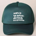 Dark green trucker hat with save water drink tequila print and rope detail - Dark Green