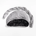 Grey knitted sleep cap with black satin lining and matching braided headband set - One Size / Cap and Headband / Light Gray