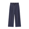 Women's dark blue hooded bomber jacket and wide-leg trousers set in premium knit fabric - XS / Pants