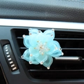 Blue rhinestone lotus car air vent clip diffuser ornament in translucent resin finish - Blue