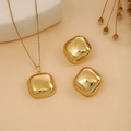 Golden luxury square earring and necklace set with a polished geometric leaf texture finish - Square Round Corner Style (E6210-3)