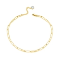 Collier chaîne trombone dorée avec fermoir mousqueton et pendentif en zircon brillant - Collier doré avec pierre blanche