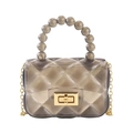 Translucent grey jelly bag for children featuring quilted texture and pearl handle - Brown