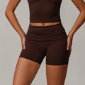 Short de yoga femme marron chocolat à taille haute en tissu recyclé à séchage rapide - S / Bas / Café