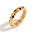 18K gold plated wide ring featuring alternating round deep green gemstones on a band - US 6 / Round Zirconia Band Ring / Gold Green