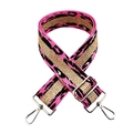 Detailed view of 5cm wide pink leopard strap with gold thread and silver metal buckles - Rose Pink Silver Buckle