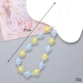 Beaded phone strap with yellow and blue matte flowers, 21cm length candy color wrist lanyard - K2592 Phone Chain
