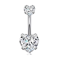 Silver belly button ring featuring double heart-shaped cubic zirconia stones - Style 36-Double Layer Heart Zirconia