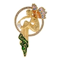 Broche de hada con alas de esmalte verde y diamantes de imitación en oro mate - Dorado