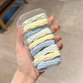 Set of macaron color pleated hair ties in light green, yellow and blue shades - Sea Salt Blue (Patterned Design) 10Pcs/Box
