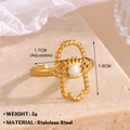 Adjustable golden Hamsa Hand ring with Evil Eye and white bead in stainless steel - Hamsa Hand Style
