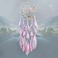 Dream catcher with pink crystal tree of life and delicate feathers wall hanging decor - Gray