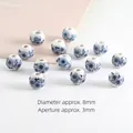 Blue and white ceramic beads 8mm with floral pattern for DIY jewelry making - 8mm Dark Blue Plum Blossom