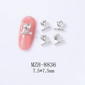 Macro detail of 7.5mm silver heart nail charms with rhinestones for manicure art - Transparent Style (8836)