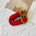 Handmade knitted reindeer hair clip in red and brown with pearl detail for Christmas - Hollow Oval Reindeer Hair Clip