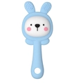 Funny blue bunny silicone baby teether with textured ears and an easy-grip long handle - Little Rabbit Rattle Teether / Blue