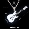 White guitar pendant necklace made of stainless steel with dimensions and weight info - Guitar No.2 + 70cm Steel Chain