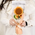Handmade crochet sunflower bouquet in vintage wrapping paper with elegant ribbons - Sunflower + 2 Yellow Puffs Bouquet - English Text + Gift Box