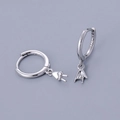 Detailed view of S925 sterling silver hoop earrings with rock gesture pendants - Victory Sign-Silver