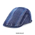 Berretto piatto retrò in denim blu scuro lavato con fibbia in metallo e strisce - Taglia Unica (54-58CM) / Blu scuro