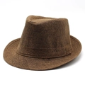 Vue détaillée de la texture tissée marron foncé et silhouette classique d'un chapeau fedora - M (56-58cm) / Café