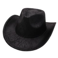 Classic black Western cowboy hat with vintage cracked texture and wide brim on white background - One Size / Black