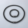 Conjunto de collar y pulsera de cadena cubana negra hip hop en acero inoxidable - Estilo A Negro / Pulsera 9mm21cm