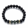 Detailed view of black lava rock beads and green natural stones with gold metal accents - Dark Green Ore Style (款式-3)