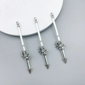 Three silver alloy sword pendants with crescent moon and star patterns for DIY crafting - 12x59mm Moon & Star Scepter/Antique Silver