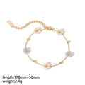 18K gold stainless steel bracelet featuring pearl and light blue beaded flower charm - Bracelet / Blue