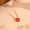 Elegante 18K vergulde ketting met een rood emaille klavertje vier hanger voor dames - Rode Ketting