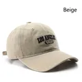 Vintage beige cotton baseball cap with Los Angeles 1850 embroidery and curved brim - Beige