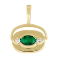 Gold pendant with emerald green stone and white zircon accents on a rotating frame - Style 12 (Gold Oval Green Gem)