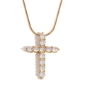 Collana con croce in acciaio inossidabile placcato oro 18K con gemme lucenti - Collana a Catena a Serpente con Croce in Cristallo Bianco / Oro