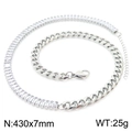 Silver cuban link and rectangular zircon splice necklace with 430x7mm dimensions - Steel Splicing Cuban Link Necklace(KN231071-Z)