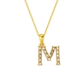 Luxurious gold square pendant necklace featuring letter M with zircon micro-paving - Letter M