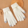 Winter pineapple grid knit touch screen gloves in creamy white for men and women - White