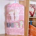 Organizer sospeso rosa con 16 tasche in PVC trasparente per calze e biancheria - Rosa