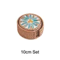 10cm rattan coaster set with blue and yellow daisy seashell patterns and storage basket - Blue Leaf Yellow Fruit Set of 6 (10cm)
