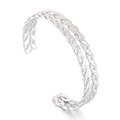 Bracelet jonc ouvert argenté à double rangée tressée en acier titane martelé - Couleur Acier (KB169329-KFC)