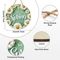 Round green wood door sign featuring white daisies and HELLO Spring text in 8.7 inch size - Light Green Background Daisy Style (Style A)