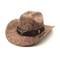 Cappello da cowboy western vintage marrone con texture scamosciata ed emblema testa di toro - M(56-58cm) / Cachi