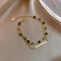 Details des vergoldeten Doppelarmbands im Vintage-Stil mit grünen und grauen Perlen - 20# Vergoldetes zweilagiges Luxus-Edelsteinarmband