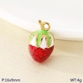 Red enamel strawberry pendant accessory in gold stainless steel 16x9mm charm - Red and White Strawberry Pendant (KLJ10241-ZGC)