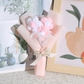 Handmade knitted mini puff flower bouquet in pink and white with a soft ribbon tie - Pink