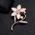 Pink cat-eye flower brooch in rose gold finish with shimmering rhinestone details - Five-Petal Flower Opal