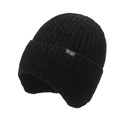 Gorro de chenilla negra para hombre con orejeras, etiqueta SPORT y forro polar suave - Talla única / Negro