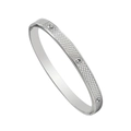 Dettaglio di bracciale in acciaio inossidabile argento con trama a squame e strass incastonati - Argento-Bianco (YS830)