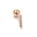 Detailed macro view of rose gold geometric ear stud with five inlaid clear zircons - Straight Bar / Rose Gold