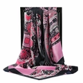 Bohemian paisley print satin silk headscarf in black and pink 90cm square scarf - 90x90cm / Black Pink